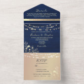 Rustic blauwe kerstverlichting bruiloft  all in one uitnodiging (Binnen)