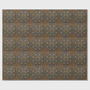 Rustic Blauwe Mandala Stenen Onderzetter   Vintage Cadeaupapier