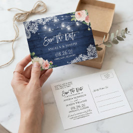 Rustic Blauwe Metselaarsbus Lichtjes Trouw Save th Uitnodiging Briefkaart