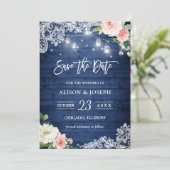 Rustic Blauwe Metseljarlampjes Bloemige Save the D Kaart (Staand voorkant)