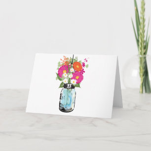 Rustic Blauwe Metselpot en Gerber Madeliefjes Blan Bedankkaart