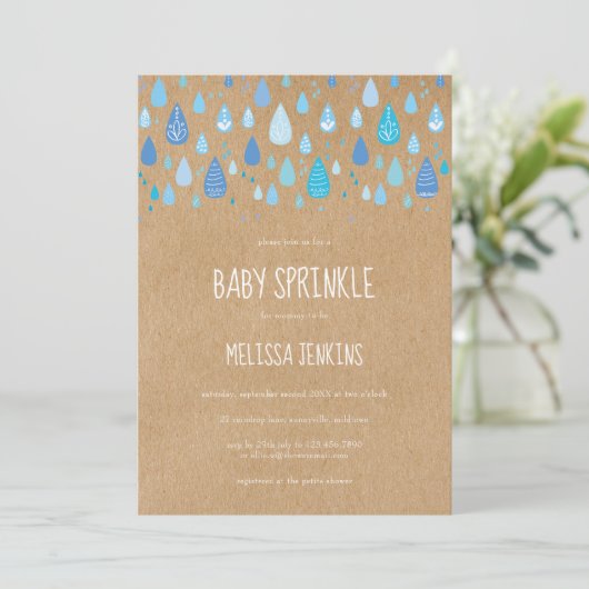 Rustic Blauwe Regendruppels Baby Jongen Sprinkle / Kaart (Staand voorkant)