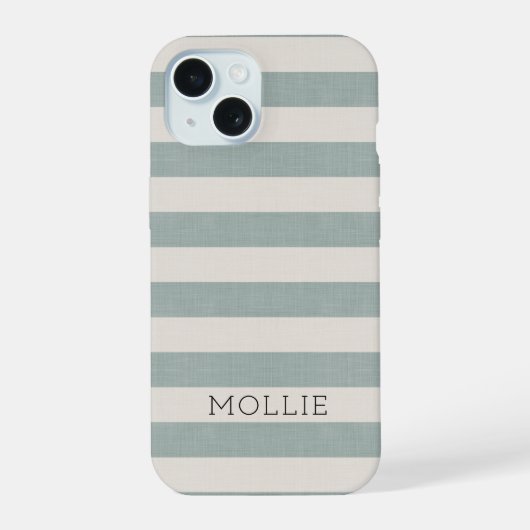 Rustic Blauwe Strepen Monogram iPhone 15 Hoesje (Achterkant)