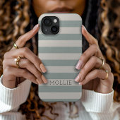 Rustic Blauwe Strepen Monogram iPhone 15 Hoesje