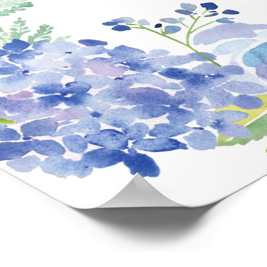 Rustic blauwe waterverf hydrangea bruidsdouche poster (Hoek)