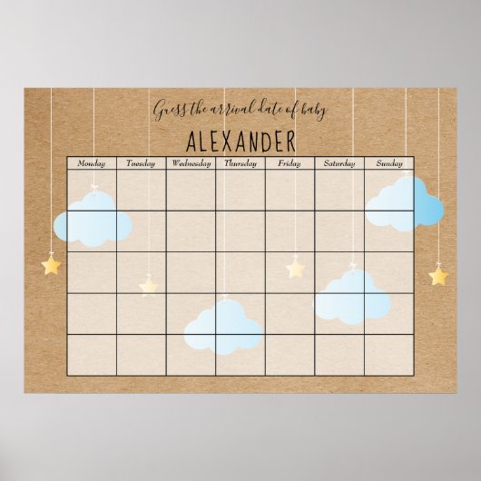 Rustic blauwe wolken gouden sterren Raad de verwac Poster (Voorkant)