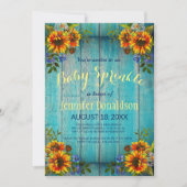 Rustic Blauwe Zonnebloem Baby Sprinkle Uitnodiging (Voorkant)