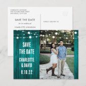 Rustic Blauwgroen bruiloft bewaart de datum foto Aankondigingskaart (Voorkant / Achterkant)