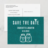 Rustic Blauwgroen Burlap Wedding Save the Date Bri Aankondigingskaart (Voorkant / Achterkant)