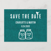 Rustic Blauwgroen Burlap Wedding Save the Date Bri Aankondigingskaart (Voorkant)