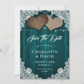 Rustic Blauwgroen Burlap Wedding Save the Date Kaa (Voorkant)