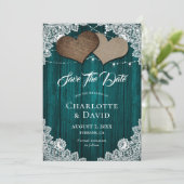 Rustic Blauwgroen Burlap Wedding Save the Date Kaa (Staand voorkant)