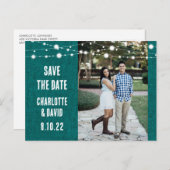 Rustic Blauwgroen Burlap Wedding Save the Date Pho Aankondigingskaart (Voorkant / Achterkant)