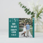 Rustic Blauwgroen Burlap Wedding Save the Date Pho Aankondigingskaart (Staand voorkant)