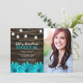 Rustic Blauwgroen Daisy Mason Jar Lights Sweet 16  Kaart (Staand voorkant)