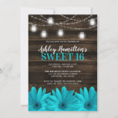 Rustic Blauwgroen Daisy Mason Jar Lights Sweet 16 Kaart (Voorkant)