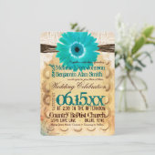 Rustic Blauwgroen Daisy Typography Wedding Invitat Kaart (Staand voorkant)