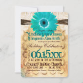 Rustic Blauwgroen Daisy Typography Wedding Invitat Kaart (Voorkant)