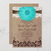 Rustic Blauwgroen Gerber Daisy Lace Wedding Invita Kaart (Voorkant / Achterkant)