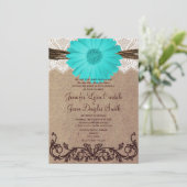 Rustic Blauwgroen Gerber Daisy Lace Wedding Invita Kaart (Staand voorkant)