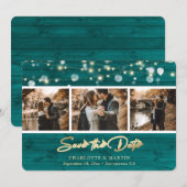 Rustic Blauwgroen hout Wedding 3 Foto slaat de dat Save The Date (Voorkant / Achterkant)