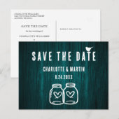 Rustic Blauwgroen huwelijk sparen het Briefkaart v (Voorkant / Achterkant)