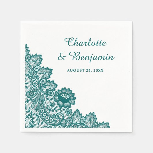 Rustic Blauwgroen Lace Wedding Napkins Servet (Voorkant)