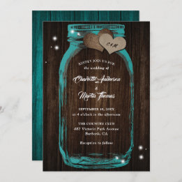Rustic Blauwgroen Mason Jar Wedding Invitations Kaart