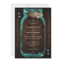 Rustic Blauwgroen Mason Jar Wedding Invitations