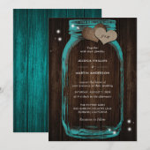 Rustic Blauwgroen Mason Jar Wedding Invitations Kaart (Voorkant / Achterkant)