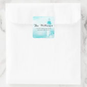 Rustic Blauwgroen vuurtorenadreslabel Vierkante Sticker (Tas)