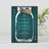 Rustic Blauwgroen Wood Mason Jar Wedding Invitatio Kaart (Staand voorkant)