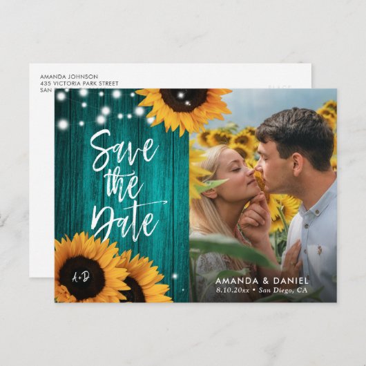 Rustic Blauwgroen Zonnebloem sparen het Briefkaart (Voorkant / Achterkant)