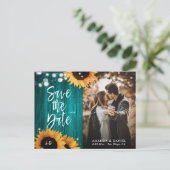 Rustic Blauwgroen Zonnebloem sparen het Briefkaart (Staand voorkant)