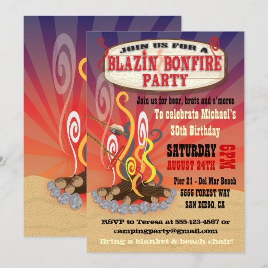 Rustic Blazin Bonfire Party Uitnodigingen (Voorkant / Achterkant)