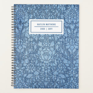 Rustic Bleaching Damask Denim Name Planner
