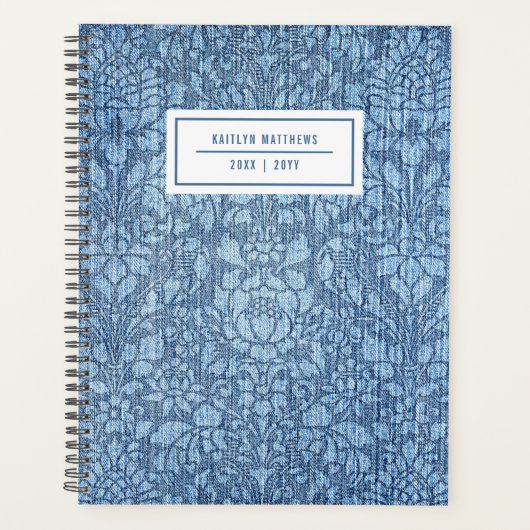 Rustic Bleaching Damask Denim Name Planner (Voorkant)