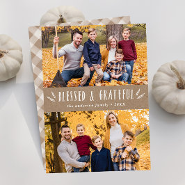 Rustic Blessed en Grateful 2 Photo Thanksgiving Feestdagenkaart