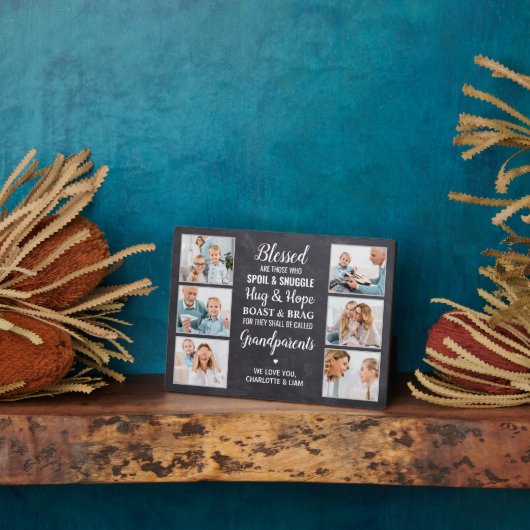 Rustic Blessed Grandouders Custom 6 Photo Collage Fotoplaat (Zijkant)
