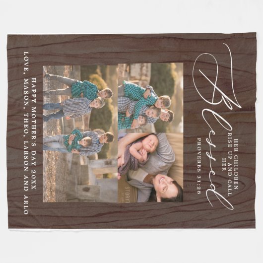 Rustic Blessed Mam Proverbs 31 Scripture 3 Foto Fleece Deken (Voorkant (Horizontaal))