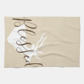 Rustic Blessed Script White Deer Silhouette Theedoek (Horizontaal)
