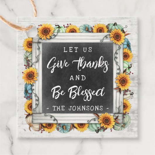 Rustic Blessed Thanksgiving Sunflower Pumpkins Jar Bedankjes Labels (Voorkant)