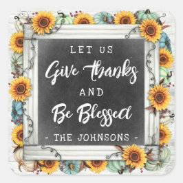 Rustic Blessed Thanksgiving Sunflower Pumpkins Jar Vierkante Sticker