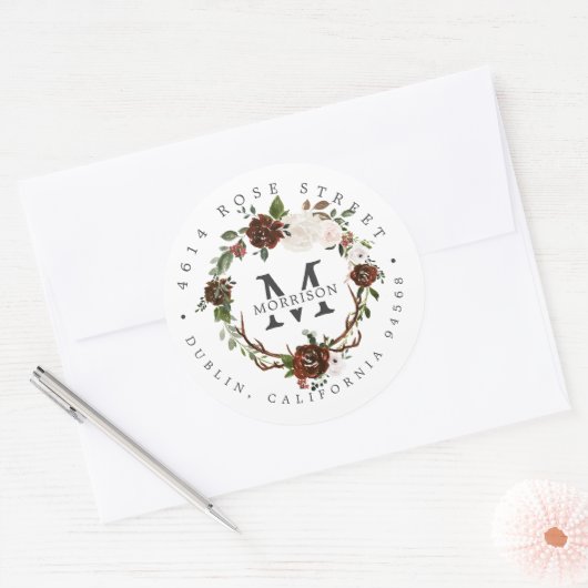 Rustic Bloem | Boho Botanische Retouradres Ronde Sticker (Envelop)