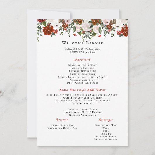 Rustic Bloem | Boho Botanische Trouwmenu  Kaart (Voorkant)