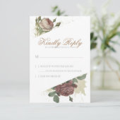 Rustic Bloem Burgundy Marsala Roze Rozen Modern  RSVP Kaartje (Staand voorkant)