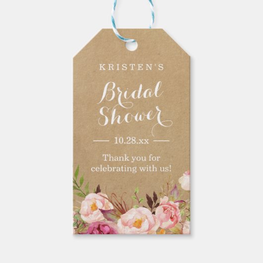 Rustic Bloem Kraft | Bruiloft Dank Je Cadeaulabel (Voorkant)