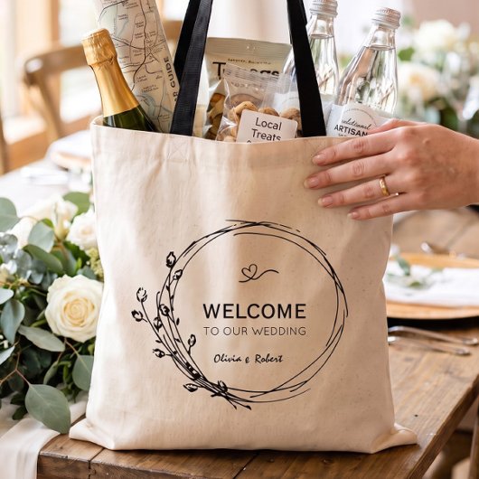 Rustic bloem Zak met welkom voor de bruiloft Tote Bag