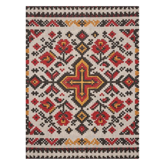 Rustic Bloemkruissteek Folk Patroon Tafelkleed (Voorkant)