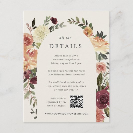 Rustic Bloom All-in-One Wedding Details Informatiekaartje (Voorkant)